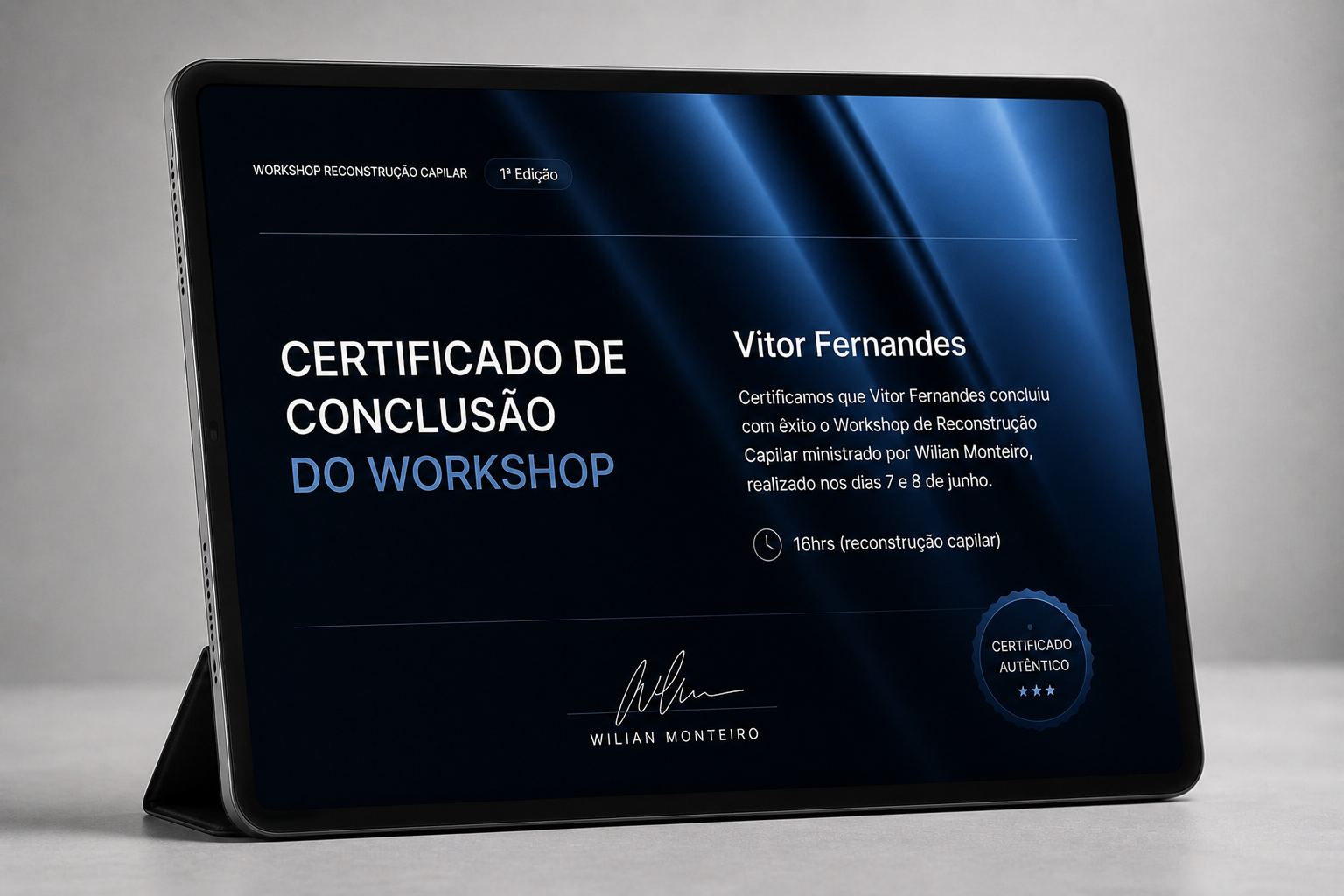 Certificado de conclusão do Workshop Reconstrução Capilar