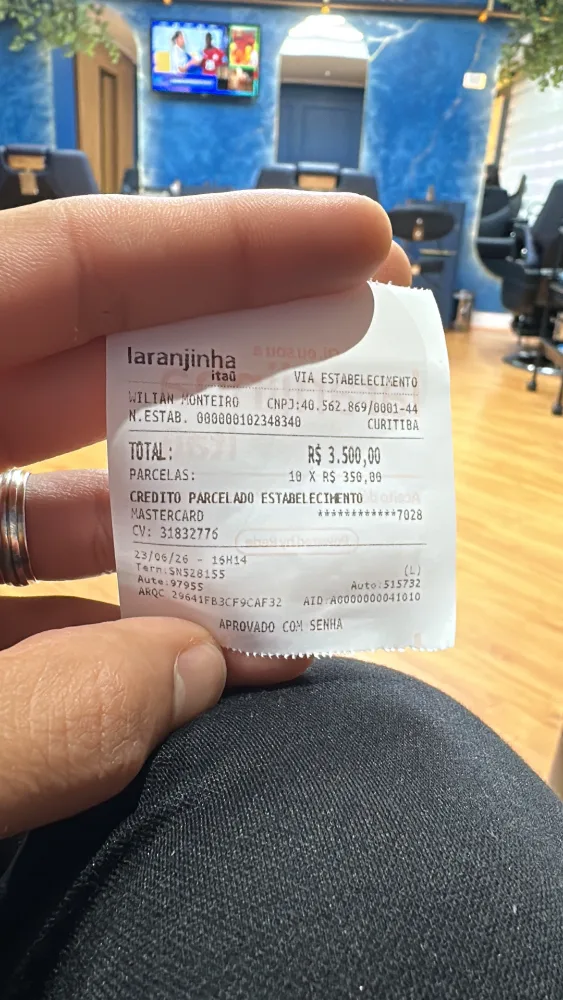 Comprovante de venda de R$ 3.500