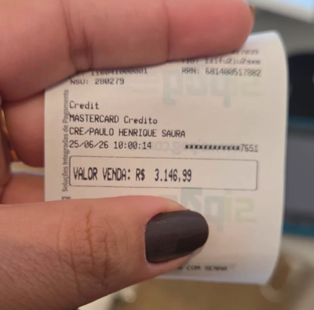 Comprovante de venda de R$ 3.146,99