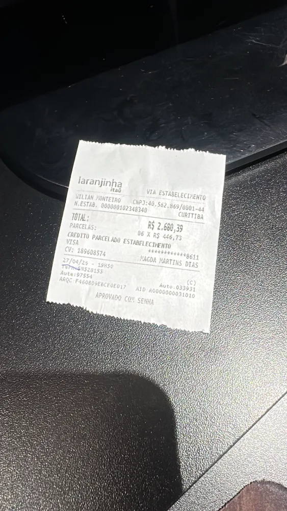 Comprovante de venda de R$ 2.680,39