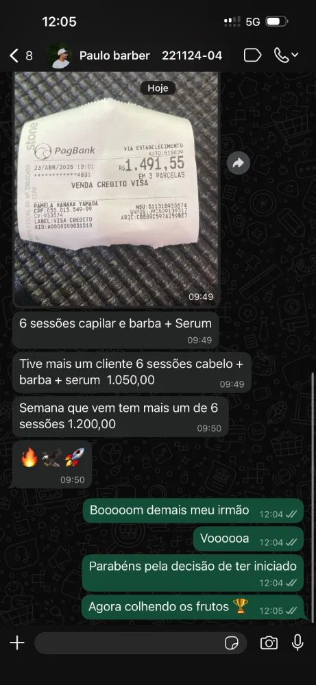 Comprovante de R$ 1.491,55 — 6 sessões